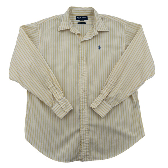 Ralph Lauren Polo Golf Striped Button Down Shirt Mens Classic Fit Yellow Sz M - Picture 1 of 8